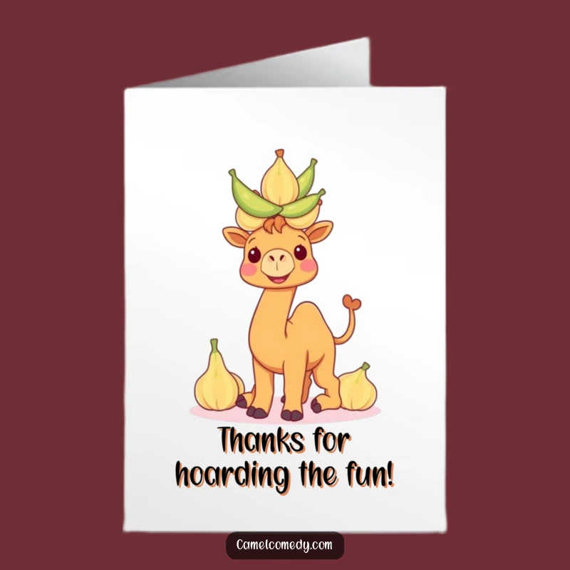 Free Printable Thank You Card: Camel Balancing Gourds, Humorous Downloadable Gift Appreciation