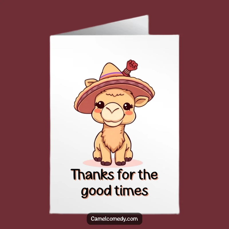 Free Printable Thank You Card: Giggling Camel Sombrero, Cheerful Downloadable Gift