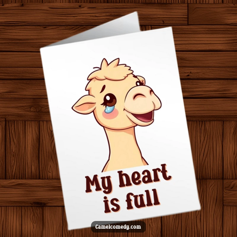 Funny Free Printable Thank You Card: A camel's face is etched with pure delight, a single tear marking its cheek.