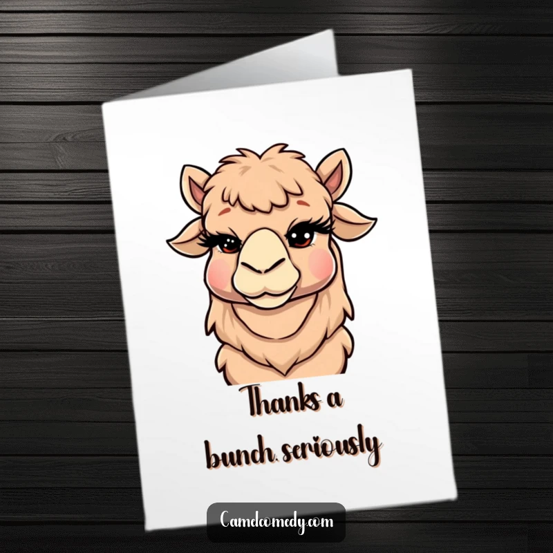 Funny Free Printable Thank You Card: A camel with fabulous eyelashes winks, sending your sincere and humorous thanks.