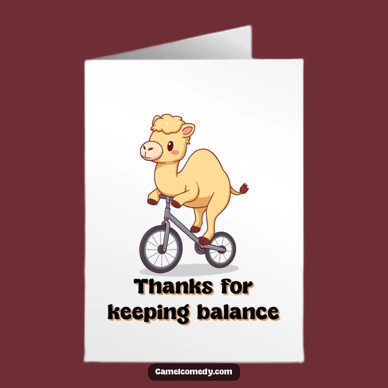 Free Printable Thank You Card: Kawaii Camel Unicycle Wobble Gratitude Download