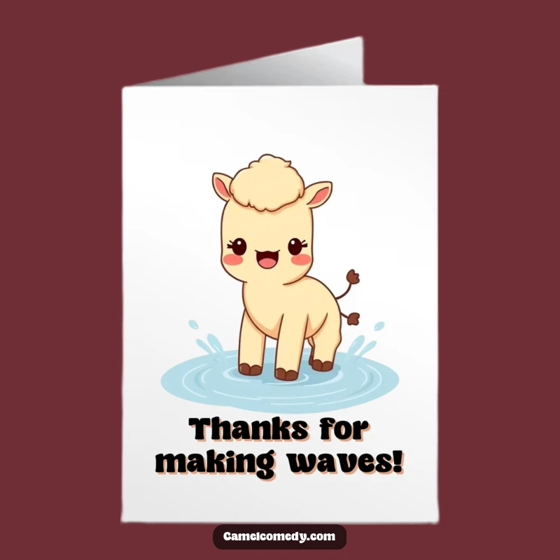 Free Printable Thank You Card: Playful Kawaii Camel Splashing, Fun Downloadable Gift