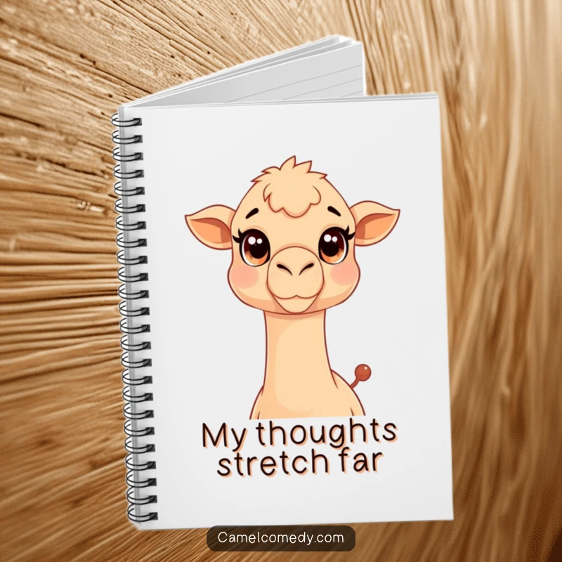 Funny Kawaii Camel Notebook with a cute camel stretching its long neck, perfect for journaling or notes.