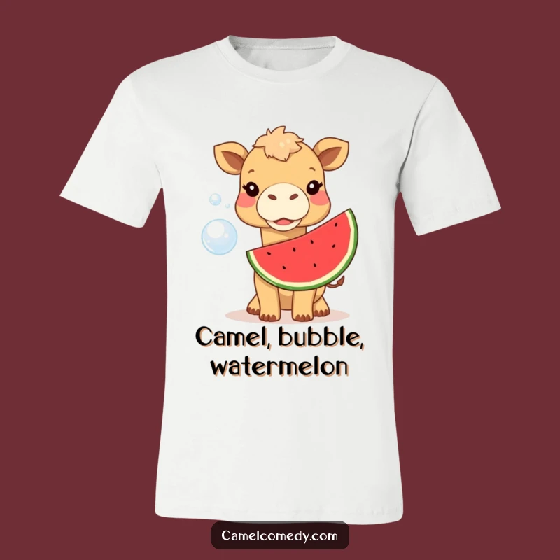 Funny Camel Blowing Watermelon Bubble T-Shirt - The Ultimate Comedic Camel Apparel!