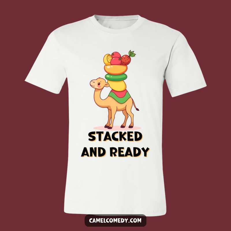 Funny Kawaii Camel T-Shirt: Fruit-Balancing Camel Tee, Humorous Gift