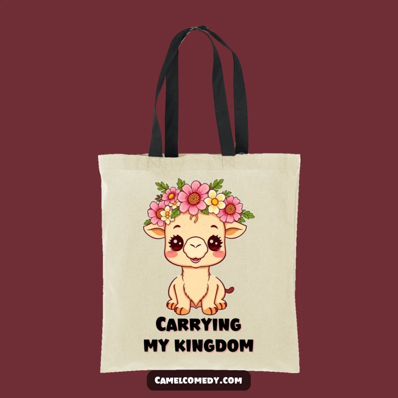 Funny Kawaii Camel Tote Bag - Royal Desert Flower Crown Carryall