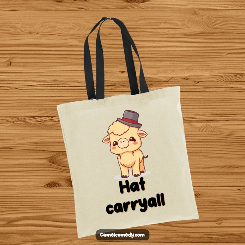 Funny Little Camel Tote Bag: a tiny camel tipping a bowler hat with a giggle, a funny and chic accessory for daily use.